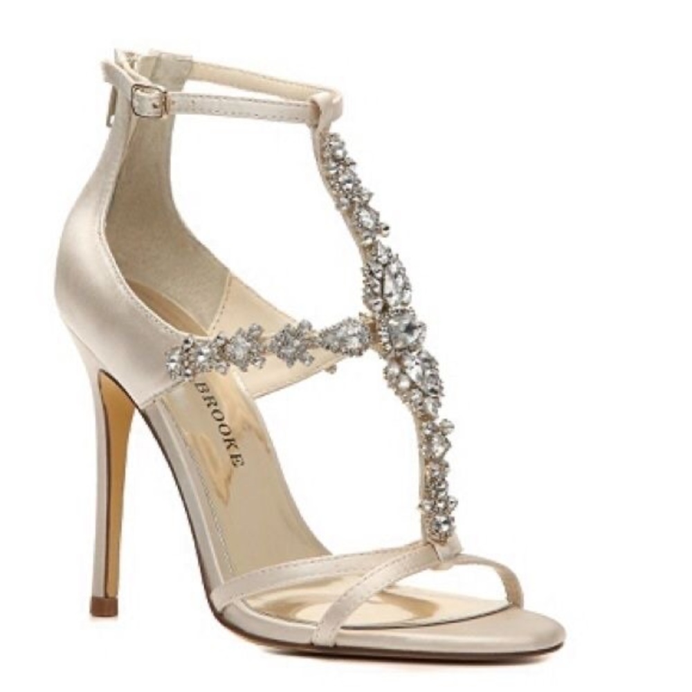 Satin, jeweled heels.